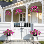 3 Bundles Artificial Fake Flowers for Outdoors with Hanging Baskets Faux Hanging Flowers Plants for Outdoor Planters UV Resistant Silk Flowers for Outside Spring Home Front Porch Garden Décor