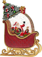 Christmas Snow Globe with Santa's Sleigh Elk - Lighted Musical Snow Globe Christmas Decorations with Timer, Swirling Glitter, Battery/USB Powered, Holiday Decor(Santa Claus Sleigh)
