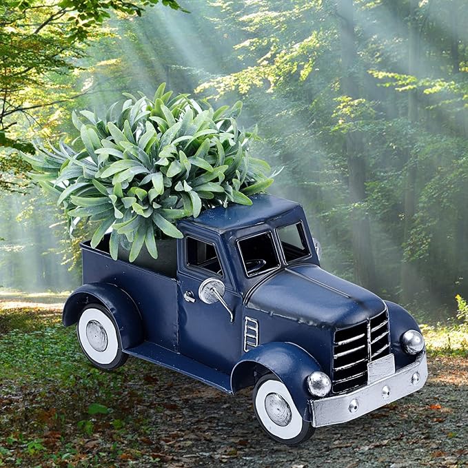 Farmhouse Blue Truck Tabletop Decor, Vintage Car Trucks Decorations for Indoor and Outdoor, Farm Pick-up Shelf Decors, Decorative Desktop Storage