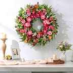 Waipfaru Spring Wreaths for Front Door, 26" Large Spring Summer Easter Wreaths for Front Door with Rose Peony Tulip Magnolia, All Seasons for Indoor Outdoor Farmhouse Home Porch Wall Window Decor