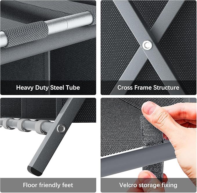 aboxoo 2 Pack Luggage Rack with storage, Guest Room Folding Suitcase Stands, Holds up to 120 lb, Space Saving Suitcase Holders for guest room, Bedroom Hotel, Grey