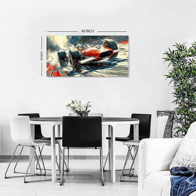Large Abstract Car Posters F1 Wall Art Vintage Formula 1 Racing Canvas Prints for Boys Room Wall Decor Retro Racin Cars Painting Artwork for Living Room Bedroom Office Man Cave Home Decoration 20x40"