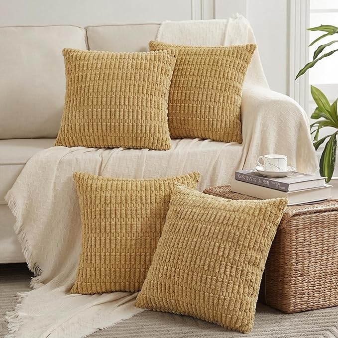 Fancy Homi 4 Packs Decorative Throw Pillow Covers for Living Room Couch Bed, Modern Farmhouse Boho Home Décor Accent Cushion Case, 14" x 14", Mustard Yellow