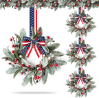 4 PCS Patriotic 4th of July Hanging Wreaths for Cabinets Small Independence Day Wreaths for Front Door with Red White Blue Berries & Lamb's Leaves Memorial Day Labor Day Mini Wreath for Home Decor
