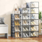 NEWBULIG 30 Clear Shoe Storage Boxes, Shoe Organizer for Closet with Lid, Plastic Stackable Breathable Shoe Cabinet with Lid for Sneakers, Heels & Boots, Black