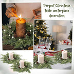 8 PCS Christmas Wreath Christmas Kitchen Cabinet Wreaths with Burlap Ribbon Mini Wreath Pine Garland Frosted Cedar Pine Cone Hanging Garlands Candle Rings for Front Door Window Chair Wall