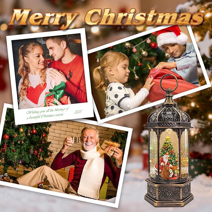 Large Musical Santa Christmas Tree Snow Globe - Lighted Christmas Snow Globes with Swirling Glitter, LED Lights, 8 Holiday Songs, 6-Hour Timer, USB or Battery Powered, Xmas Holiday Decoration Gift