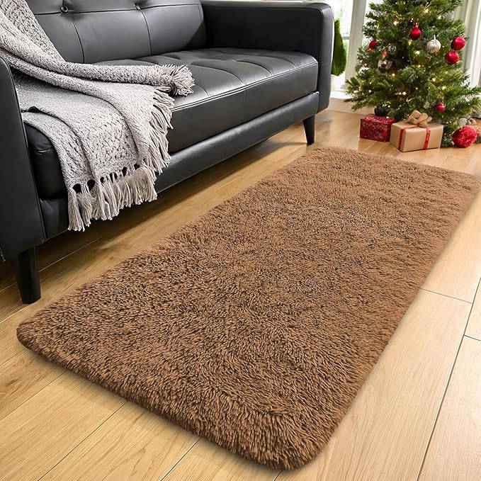 OLANLY 2x5 Machine Washable Runner Rugs for Hallway, Soft Fluffy Shaggy Bedside Rugs for Bedroom, Living Room, Indoor Floor Carpet for Kids Girls and Boys, Nursery Rooms, Home Decor Aesthetic, Khaki