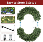 48in Large Prelit Christmas Wreath Outdoor with Lights, Artificial Lighted Christmas Wreaths with 210 Colorful LEDs, Metal Hook, Plug-in, 11 Functions for Home Holiday Decor