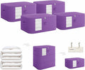 3-Layer Compressible with Zippers Blanket & Comforter Storage Bag,Ultra Space Saving Self Compression Organizer，Save 50% Space, 4 PCS，Purple