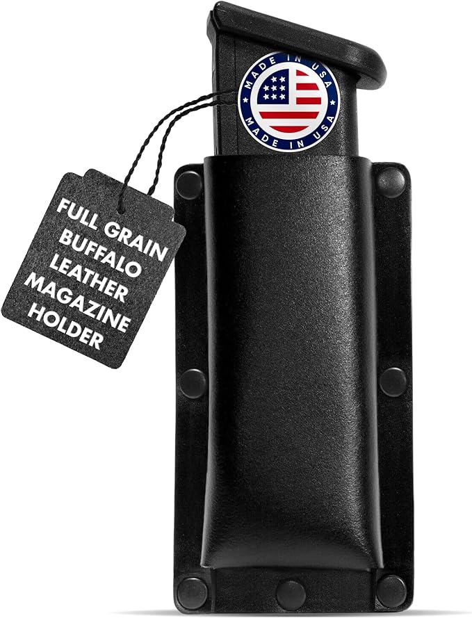Buffalo Leather Magazine Holder - IWB/OWB Convertible - Right/Left Handed for Men and Women - Premium Mag Belt Pouch - Compatible with Glock & Sig