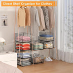 JKsmart 4-Tier Stackable Closet Organizer，Extra Large Clothing Cupboard Organizer System Clothes Storage Shelf- Closet Wardrobe Storage Bins for Jeans, Pants, Sweaters,Purse,t-Shirt Organization