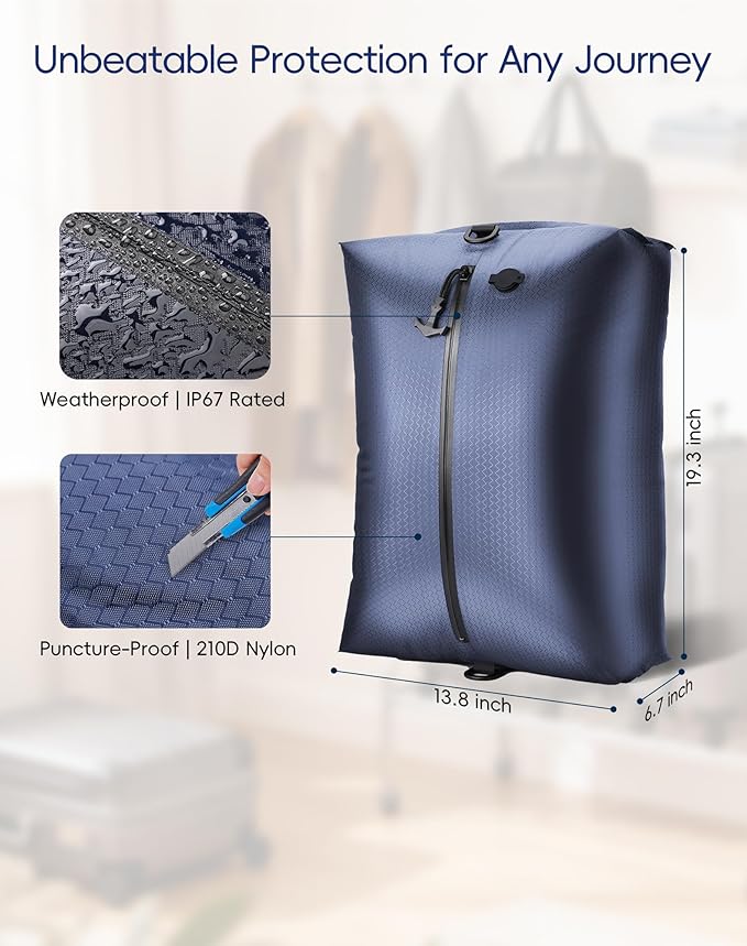 Travel Vacuum Bags with Wireless Pump, Reusable Vacuum Compression Bags for Suitcase, Space Saver for Luggage, Airtight & Waterproof, Perfect for Frequent Travelers & Business Trips (2-Pack)
