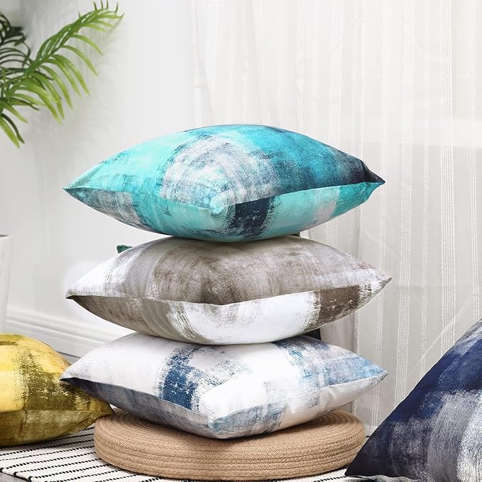Throw Pillow Covers 20x20 Set of 2 Blue and Grey Art Throw Pillow Covers Soft Decorative Couch Pillow Covers for Home Living Room Bedroom