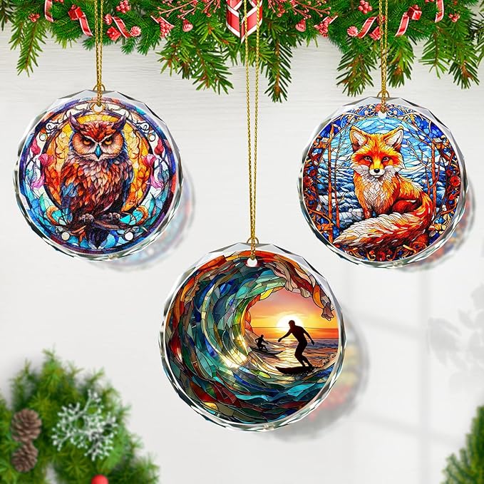Surfing Stained Glass Ornament, Christmas Tree Decor, Surfing Ornaments for Christmas Tree, Holiday Presents, Gift Exchange