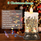 GenSwin Christmas Snow Globes with Music USB Rechargable Cable and Timer, 1 Pcs Christmas Music Box Lantern with Snowman and Snowdeer Scene for Christmas Indoor Centerpieces