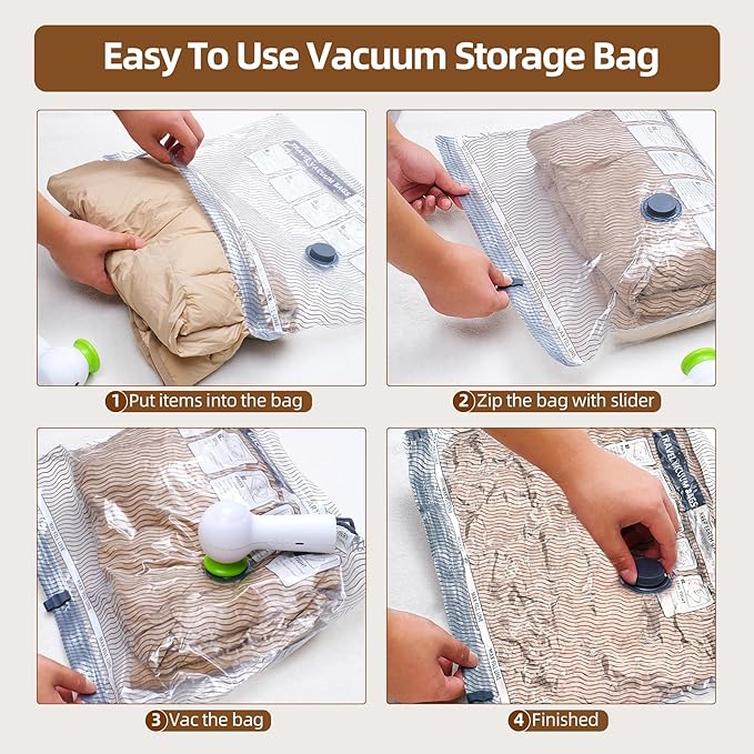 Vacuum Travel Bags with Rechargeable USB Pump,6 Pack Carry-On Size Vacuum Travel Bags for Luggage and Suitcase,Space Saver Compression Bags for Clothes and Clothing - with Electric Pump