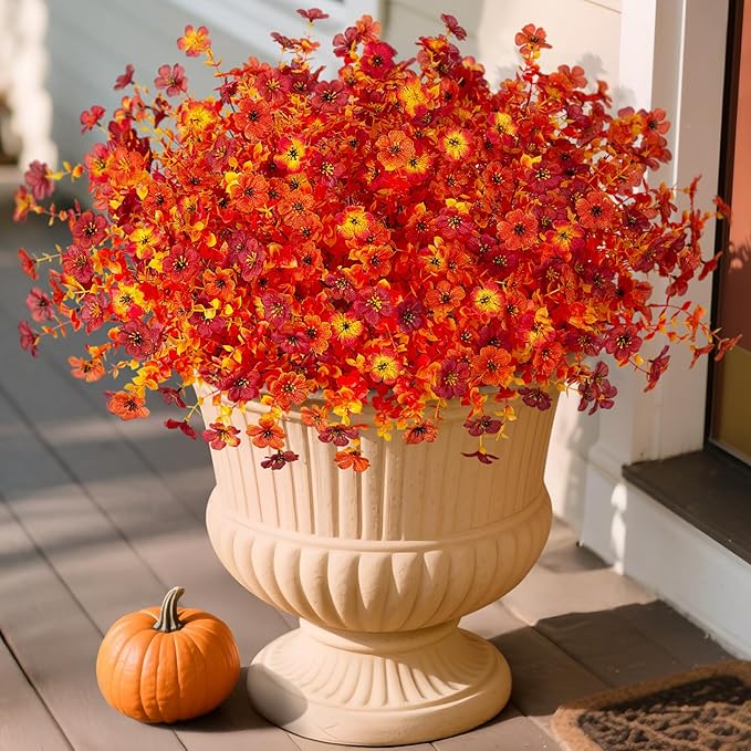Artificial Fake Mums Fall Flowers for Outdoor Outside Decoration 12 Bundles Faux Silk Flowers Plants Realistic Daisy UV Resistant Fall Décor Autumn Front Door Porch Patio Yard Decoration
