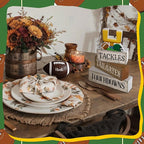 Lineshading 4 Pcs Football Table Decorations Football Tiered Tray Decor Sport Game Centerpiece Sign Decorative Rugby Stack Block Gift for Fans Club Tailgate Birthday Party Table Shelf Fireplace Decor