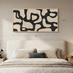 Framed Abstract Neutral Horizontal Wall Art Bedroom, Black Beige Mid Century Modern Artwork for Walls, Large Abstract Canvas Painting Print for Living Room Hallway Home Office Wall Decor, 20x40 Inch