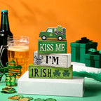 Yuntau 4 Pcs St Patricks Day Decorations Lucky Shamrock Wooden Sign Truck Table Centerpiece St Patricks Day Tiered Tray Decor Decorative Faux Book Stack Block for Fireplace Mantel Floating Shelf