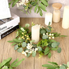4 Pcs Green Eucalyptus Swag Wreaths for Pillars Spring Summer Kitchen Cabinet Wreaths Mini Green Berry Leaves Wreath with Ribbon for Front Door Porch Wall Window Farmhouse Decoration