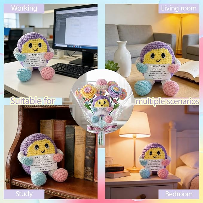 Emotional Support Handmade Positive Candy Crochet Gift and Knitted Keepsake Desk Decor for Women Friends Coworkers Mom, Birthday Mother's Day Encouragement Present