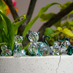 HDCRYSTALGIFTS 2'' Blown Glass Cat Figurines Collectibles Pack of 4 Emerald Green Crystal Kitty Animal Statue Kitten Sculpture for Home Decor Gift for Cat Lovers