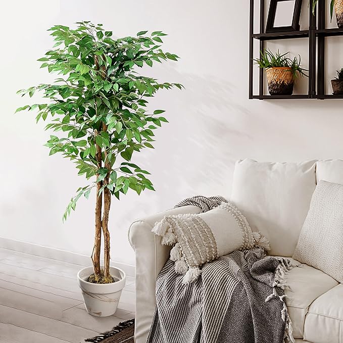 VECELO Artificial Ficus Tree with Sturdy Nursery Pot, 5FT Faux Silk Plant for Indoor Outdoor Home Garden Decor, 2 Pack