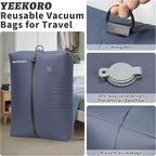 Vacuum Bag for Travel, Professional IPX8 Waterproof Reusable Vacuum Compression Bags for Travel Suitcases, Durable Space Saver Bag(3 PACK Navy Blue,With Pump)
