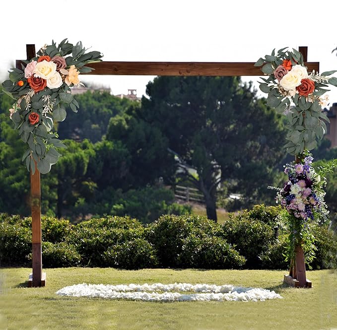 CDQL 2Pcs Wedding Welcome Sign Floral Decoration,Artificial Flower Swag Wedding Arch Decor, Wedding Flower Swag for Wedding Ceremony and Reception Arrangement (Orange)