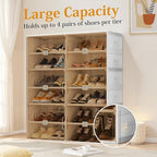 Foldable Shoe Rack Organizer for Entryway with Clear Magnetic Doors - Large Capacity Shoe Cabinet for Boots, Sneakers & All Shoes, Easy Assembly, White 4-Tier 16 Pairs