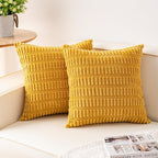Aegero Pack of 2 Corduroy Decorative Throw Pillow Covers 22x22 Inch Soft Striped Pillow Covers Modern Farmhouse Home Decor for Sofa Living Room Couch Bed（Yellow）