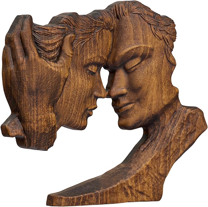 BGCOPPER Wooden Couple Statue, Abstract Couple Sculptures Ornament for Home Decor Women Gift for Anniversary Wedding (8 Inch)
