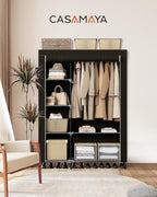 Portable Closet, 48 Inch Large Capacity Wardrobe Closet, Clothes Storage Organizer with Shelves and Hanging Rod, Easy to Assembly, Black PCT221B01
