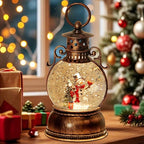 Christmas Snow Globe Lantern Water Glittering Snowman Scene with Music & Timer, USB Lined/Battery Operated Lighted Water Lantern for Christmas Festival Decoration Gifts