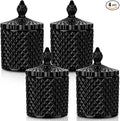 Aoriher 4 Pcs Crystal Glass Candy Jar Set with Lids Home Decorative Storage Jars for Apothecary, Bathroom, Kitchen, and Pantry, Ideal for Cotton Swabs and Jewelry(Medium,Black)