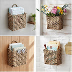 Magazine Holder Metal Frame Woven Wall Basket Hanging Magazine Storage Mail Organizer Rack for Entryway Office Bathroom Laundry Room Kitchen Home Decor Small Spaces Apartment Living Room Hallway