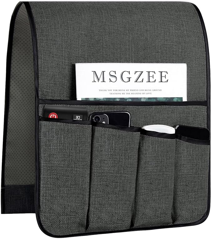 Sofa Armrest Organizer Non-Slip Arm Chair Hanging Caddy Remote Control Holder for Magazine,Tablet, Phone, Books, Glasses(DarkGrey,13in)