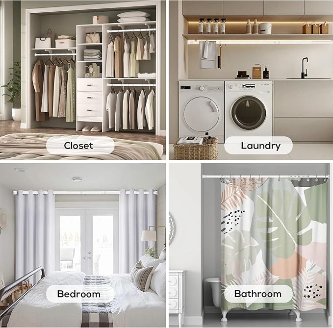 1.3 Inch Diameter Closet Rods for Hanging Clothes, Metal Heavy Duty Closet Rod 17-28 Inch Adjustable, White Closet Bar for Hanging Clothes, Suitable for Closet, Wardrobes, Bathroom, Windows