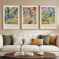 Large Framed Matisse Wall Art for Living room, Set of 3 Colorful Abstract Landscape Canvas Artwork for Walls, Retro Vintage Matisse Famous Paintings Prints Pictures for Bedroom, Hallway Home Office, Total Size 30x60