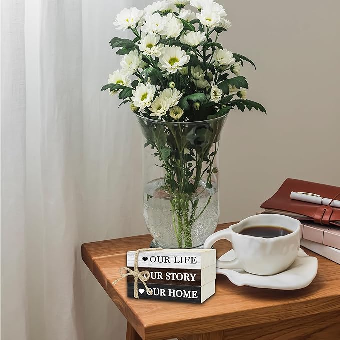 Decorative Books for Home Decor, Rustic Wood Book Stack for Table Decor, Our Life Our Story Our Home Decoration Books for Living Room Bookshelf, Farmhouse Stacked Books Decoration (L56)