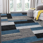 FlyDOIT Modern Geometric Patchwork Area Rug, 5x8 Blue Large Rugs for Living Room, Rockwood Collection Indoor Rugs for Bedroom, Throw Carpet Floor Decor for Entryway Dining Room Office Nursery