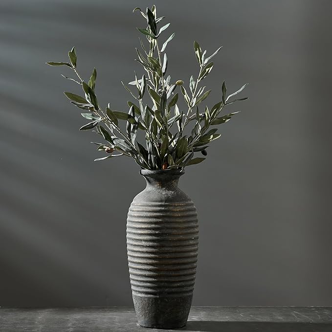 Emotionally Grounded Vase, Vaseking Large Ceramic Rustic Vase, 14.4 inch Minimalist Threaded Decorative Farmhouse Tall Vases for Home Decor, Living Room, Enterway, Table Decoration, Bronze