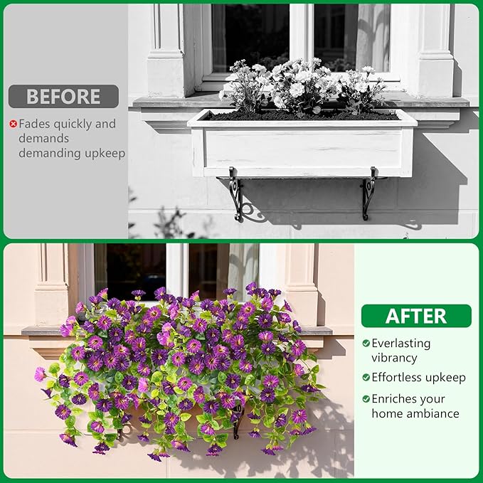 Homsunny Artificial Fake Flowers Plants for Outdoor, 2PCS Long 29.5 in Faux Petunias Silk Flower UV Resistant No Fade for Home Outside Garden Balcony Yard Porch Realistic Spring and Summer Decor