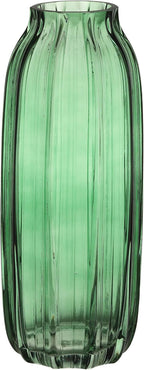 Green Glass Vase for Flowers Bud Tall Glass Vases,H-12.0" Simple Striped Design for Home Floor Decor,Farmhouse Decor, Centerpiece Coffee Table Decorations (Green 12.0IN)