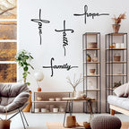 Bnesi Metal Wall Art Sign 4-Piece Set: Love, Faith, Family, Hope - 15 x 8 in Waterproof Religious and Spiritual Hanging Cross Wall Decor for Home Decoration