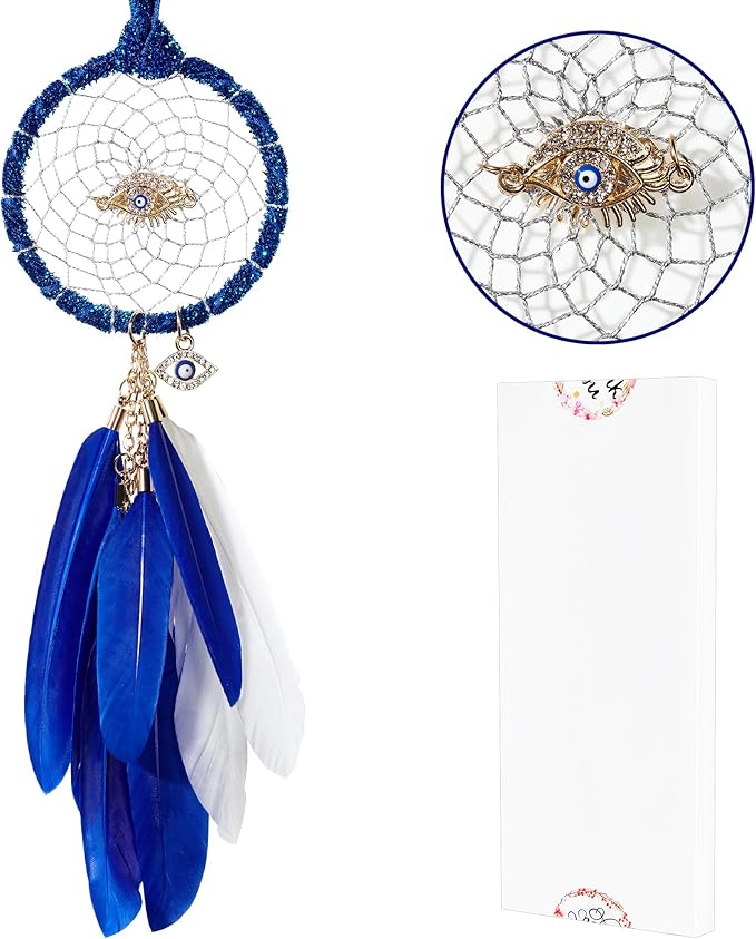 Mini Dream Catchers - Evils Eye with Goose Feather, Bluish Violet Flannel, Handmade Small Dreamcatcher for Bedroom, A Dream Catcher for Girls and Boys, Wall Decor