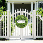 DDHS 20'' Boxwood Wreaths Front Door Artificial Spring Wreath. Wreaths for Front Door Farmhouse Wedding Green Year Round Indoor Outdoor for Summer Wreath St Patricks Day Decorations -(Hello Sign)