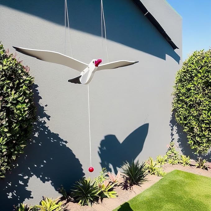 Wooden Flying Seagull Decorative Hanging Mobile Nautical Ornament Nursery Room Bird Drop for Patio Balcony Wedding Party(14")